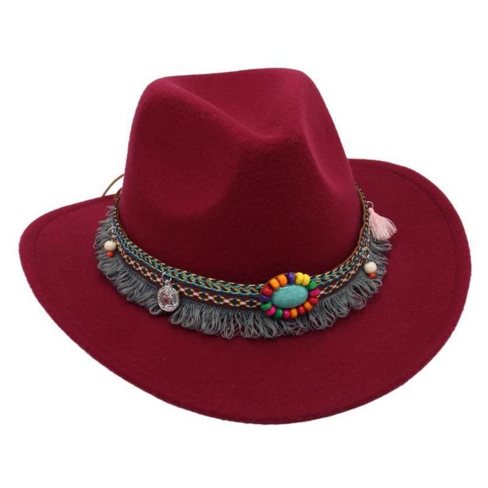 With Tassels Tibetan Style Top Hat Ethnic Style Jazz Fedora Hats  Ox Head Accessories