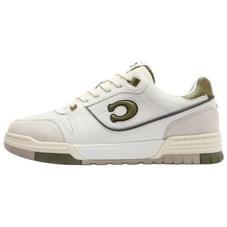 Coach Soho Synthetic Leather Cow Split Leather Round Toe Flat Lace-Up Low-Top Sneakers Men Sneakers White Green CCI26-YFV