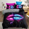 Red & Blue Lips Print All Season Bedding Set, Soft Comfortable And Breathable Duvet Cover For Bedroom Guest Room And Dorm