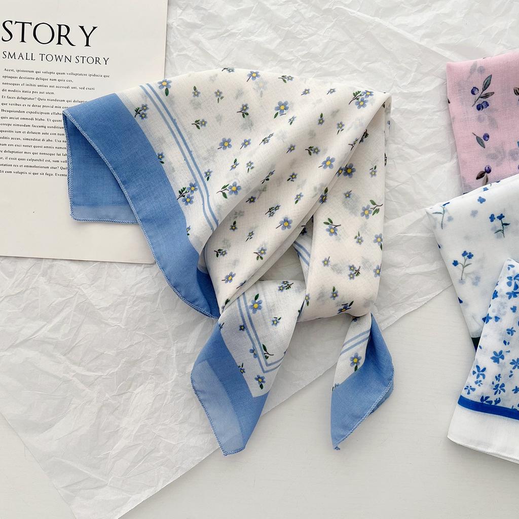 Literary small square scarf Spring and summer silk scarf Women's versatile Korean foreign style headscarf Thin fashion decorative headband Scarf