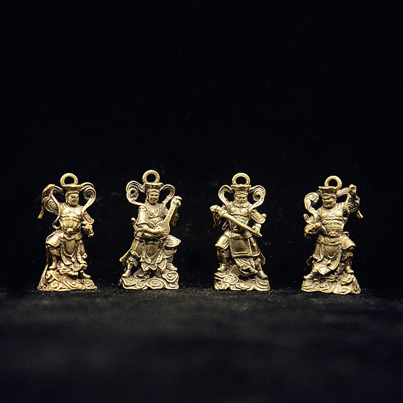 Retro Brass Four Heavenly Kings Statues Desktop Ornaments Antique Miscellanea Buddha Bronze Carvings Vintage Bronzeware