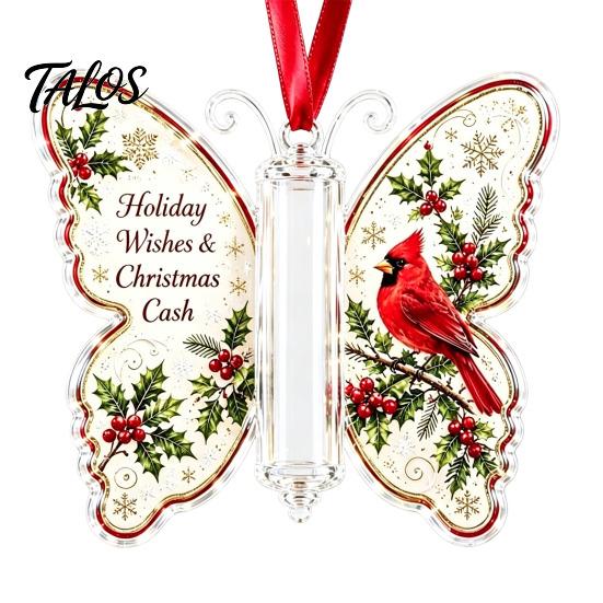 Acrylic Holiday Hanging Decor Butterfly Cash Gift Ornament, Christmas Money Holder with Tree Tags Festive Print, Pendant for Surprise Giving, Keepsake