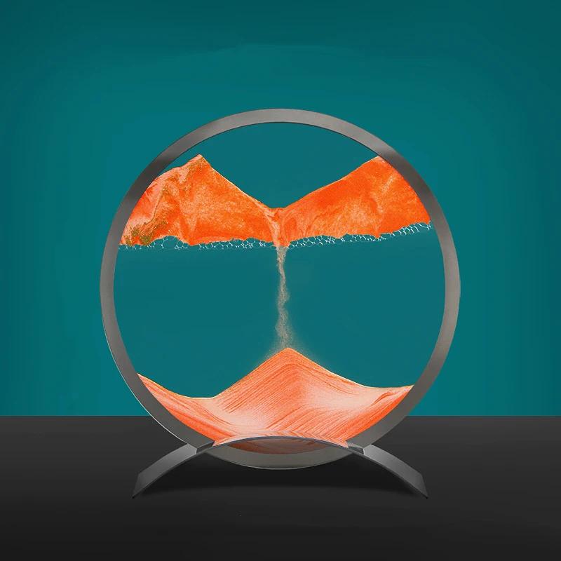 

Sandscape Движущаяся песочная картина Круглое стекло Зыбучие пески Песочные часы Металлическая основа 3D Глубоководный текучий песок Картина Домашний декор Подарки 7 inch