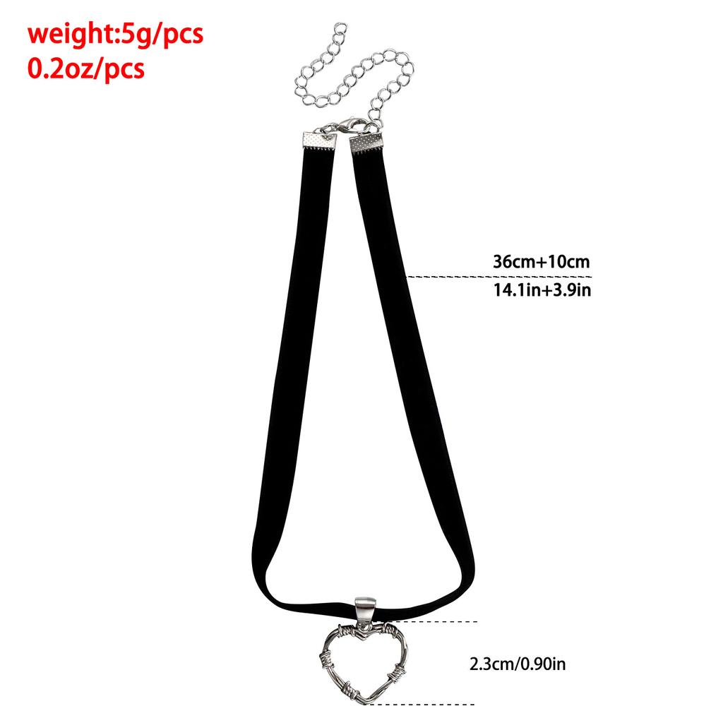 trendy black ribbon neck chain hollow love necklace, dark dance collarbone chain