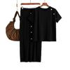 Fashion Style Fashion Knitted Short-Sleeved Shirt Skirt Two-piece Set Knitted Top and Skirt Set