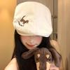 Japanese Style Cartoon Forward Hat Short Brim Painter Hat Puppy Embroidery Berets Cap  Outdoor
