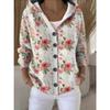Women S Printed Button Knit Hooded Cardigan Sweatshirt Casual Loose Outerwear