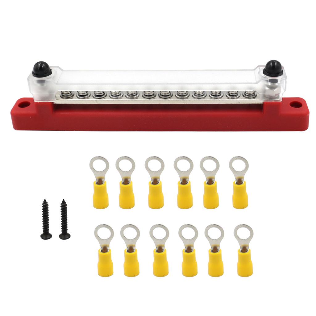 6-polig 12-polig 150A bussskeneblock med lock, enradigt kraftfördelningsblock Distributionsblock med klämmor för bil, båt, marin, husvagn, yacht