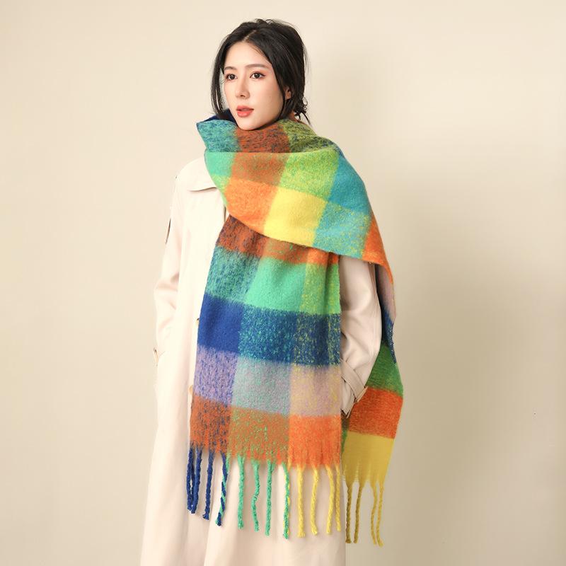 35 *220Cm Luxury Checked Scarf Warm In Winter Cashmere Like Feel Rainbow Checked Fashion Versatile Women Tassel Shawl Scarf
