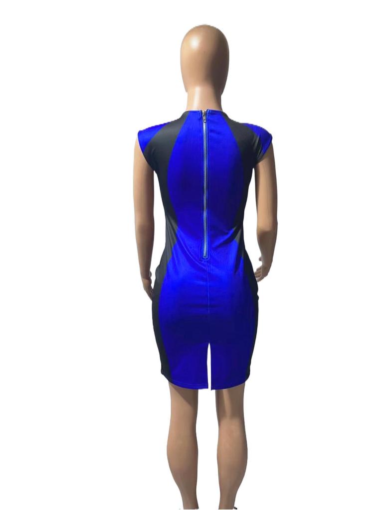2023 Summer Color Block Sleeveless Round Neck Slim Fit Zipper Dress for Women - European and American Style
