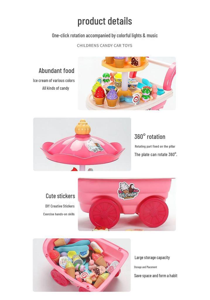 Musikalische Eiswagen-Spielset für Kinder: Rollenspiel Süßigkeiten- und Eiscreme-Maschine