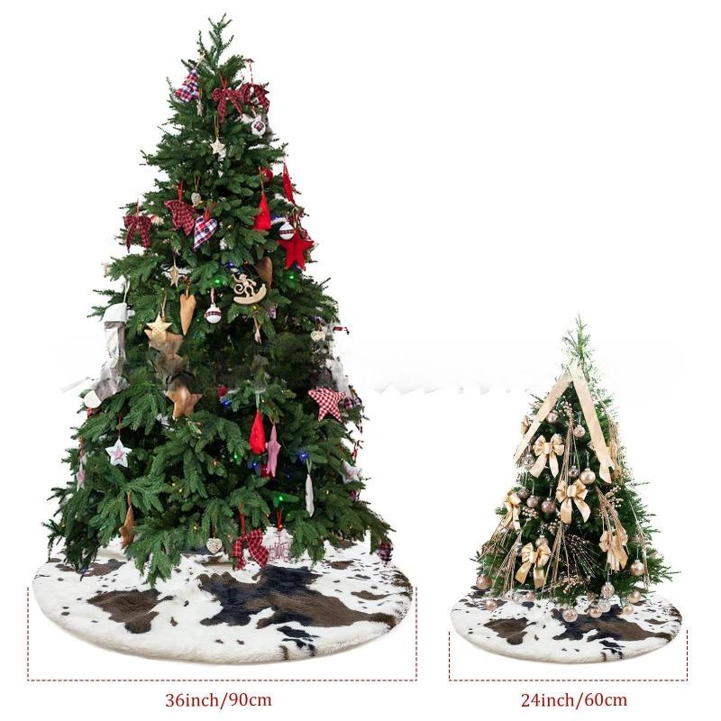 1pcs Hot Selling Cow Print Fleece Christmas Tree Skirt Polyester Tree Mat for Home Decor Holiday Carpet Pad Home Decoration