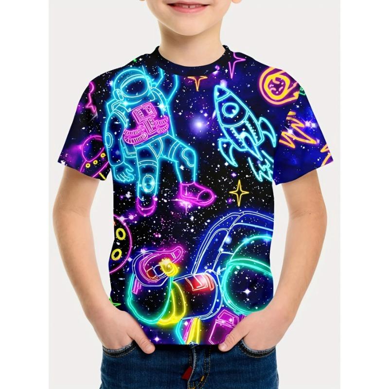 Children's Color Astronaut 3D Digital Printing Summer Boys' Comfortable Casual Versatile Short-Sleeved T-Shirt Shirt Random Colo