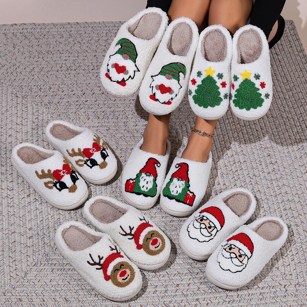 

Рождественская шапка смайлик осень и зима мужчины и женщины пара хлопковые тапочки дом в помещении милая толстая подошва карта 44-45 Suitable for 43-44 белый