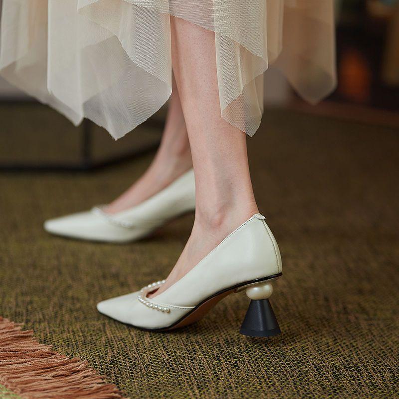 Fashion Pointed Toe White Women's Summer Footwear Shoes for Woman 2024 Pumps Pearl High Heels Black On Heeled Wedding Bride Shoe 39 Y2k
