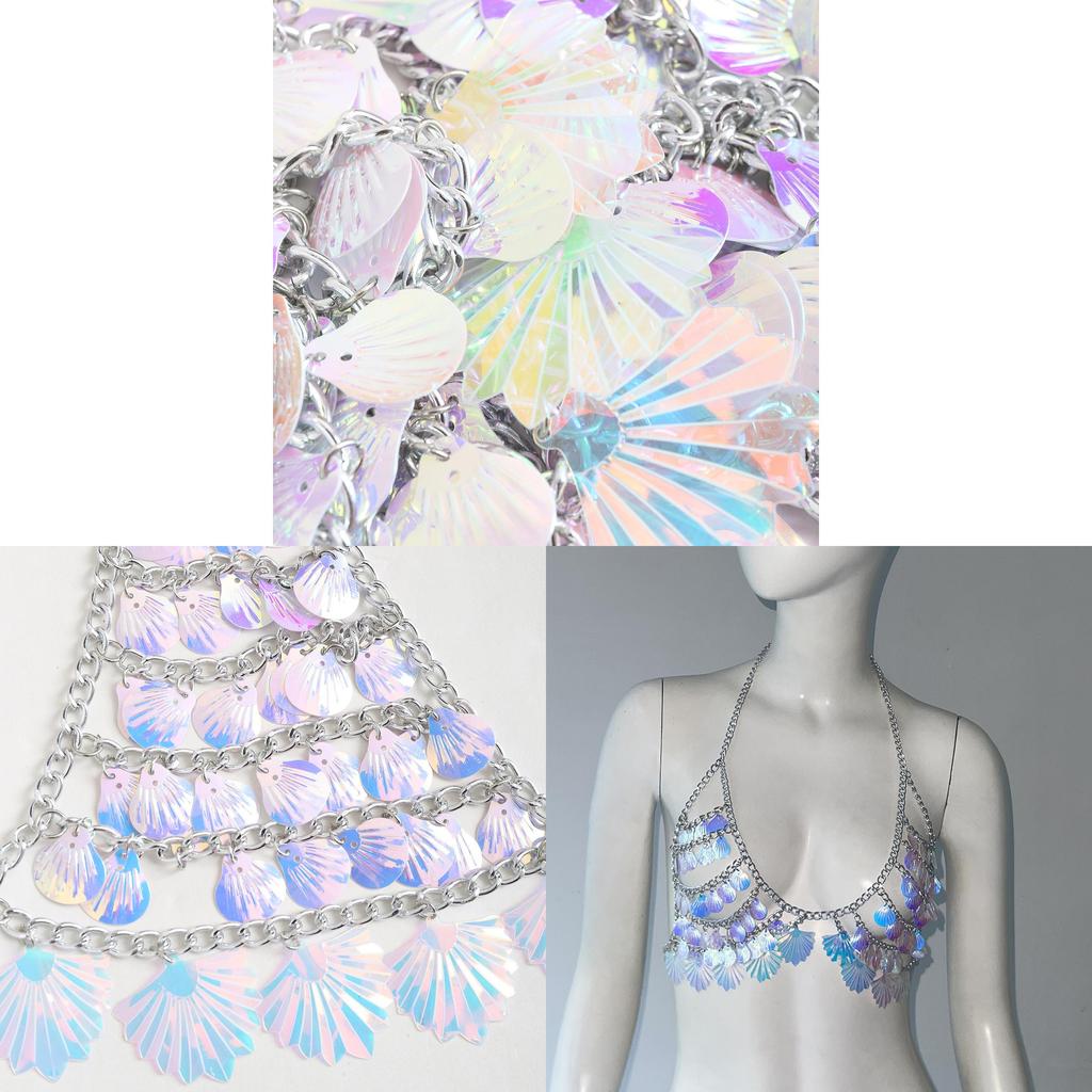 Summer Shell Body Chain For Women With Geometric Design And Alloy Material For Beach Party Wear