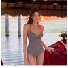 Womens One-Piece Swimsuit With Push-Up Padding Deep V Neck Polka Dot Design Pool Spa Vacation