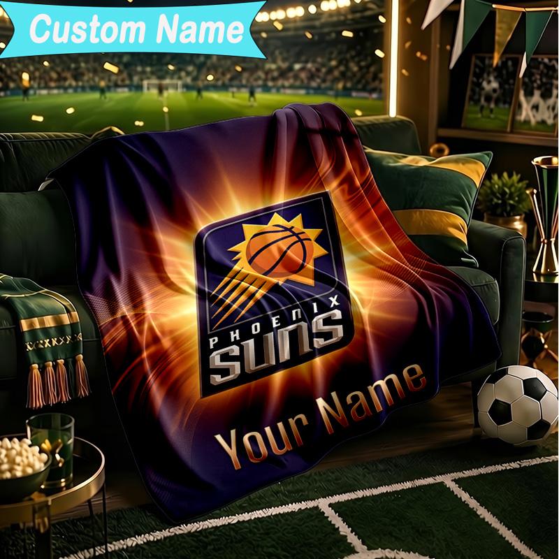 1PC Custom Name Blanket Suns Basketball Artwork Flannel Blankets Patterns Throw Blanket All-Season Soft Gift for Couch, Bed, Camping, Birthday Gifts