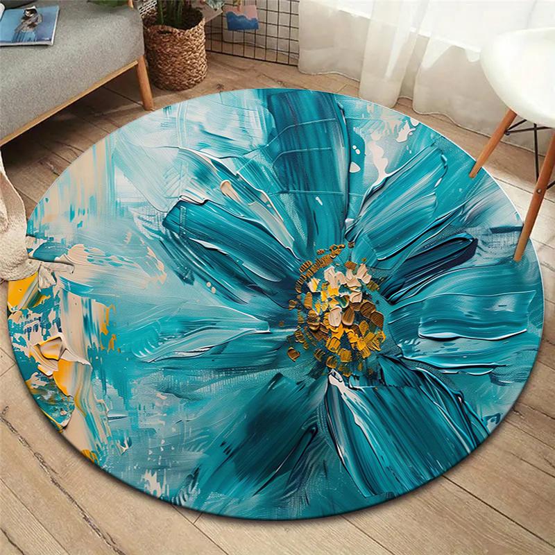 Beautiful flowers Round Area Rug,Carpet Rug for Living Room Bedroom Sofa Playroom Decor,Non-slip Floor Mat