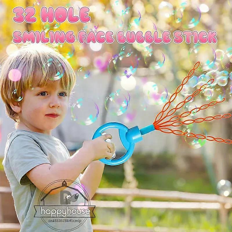 32 Hole Smiling Face Bubble Stick with Bubbles Refill Children's Bubble Wand Toy 5 Claw Bubble Wands for Kids Bubble Machine Toy