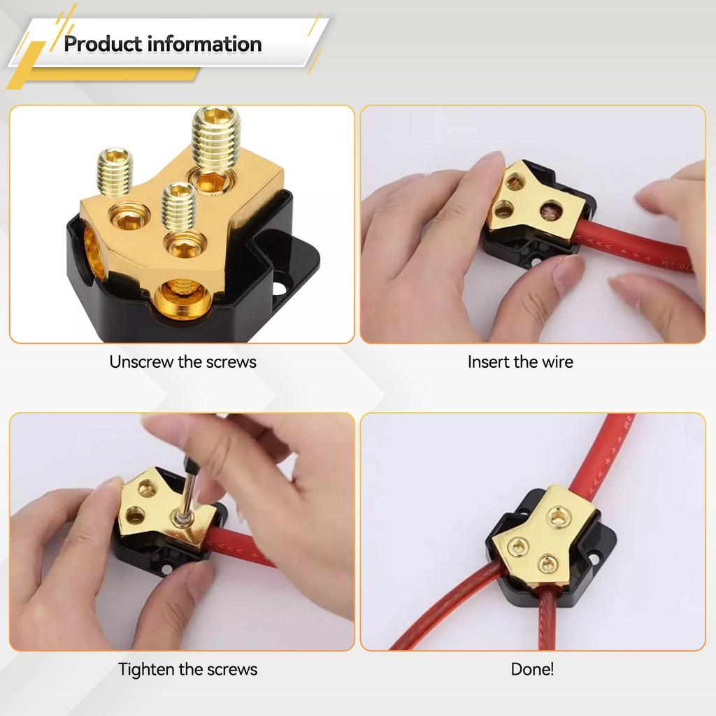 2Pcs 2 Way Car Power Distribution Amp Block Car Audio Power Wire Splitter 0/2/4 Gauge In 4/6/8 Gauge Out Durable Amplifier Power