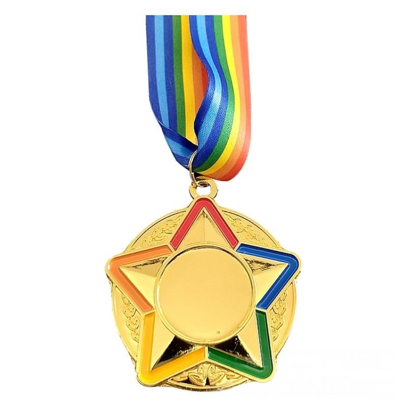 1 st Flerfärgad Femstjärnig Medalj Med Färgat Band Guld Silver Koppar Färg Medalj För Olika Tävlingar Souvenir Tomma Medaljer