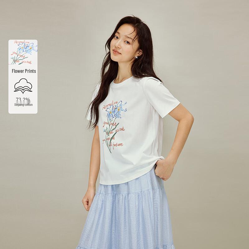 

INMAN Американская футболка с цветочным принтом и буквенным принтом, с круглым вырезом, с коротким рукавом L