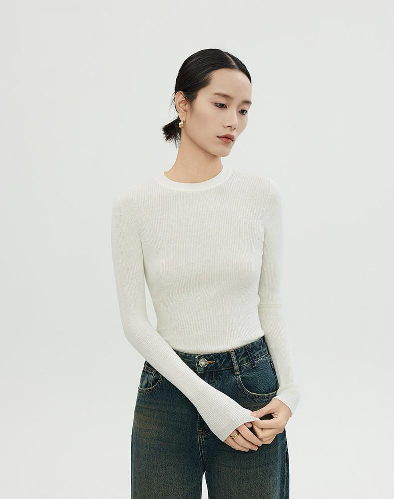 Merinowolle Rundhals Slim Fit Rollkragen Langarm Pullover Basisschicht