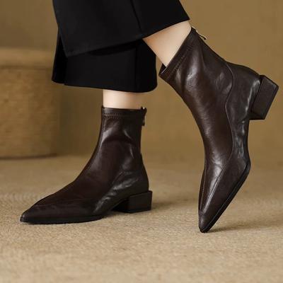 Elegante Herbst Winter Mode Spitz zulaufende Knöchelboots Damen Schlichte Dicke Absätze Schuhe Street Style Party Kurze Botas Mujer