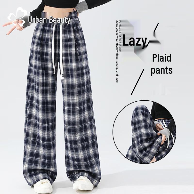 Women's American Style Plaid Wide-Leg Pants