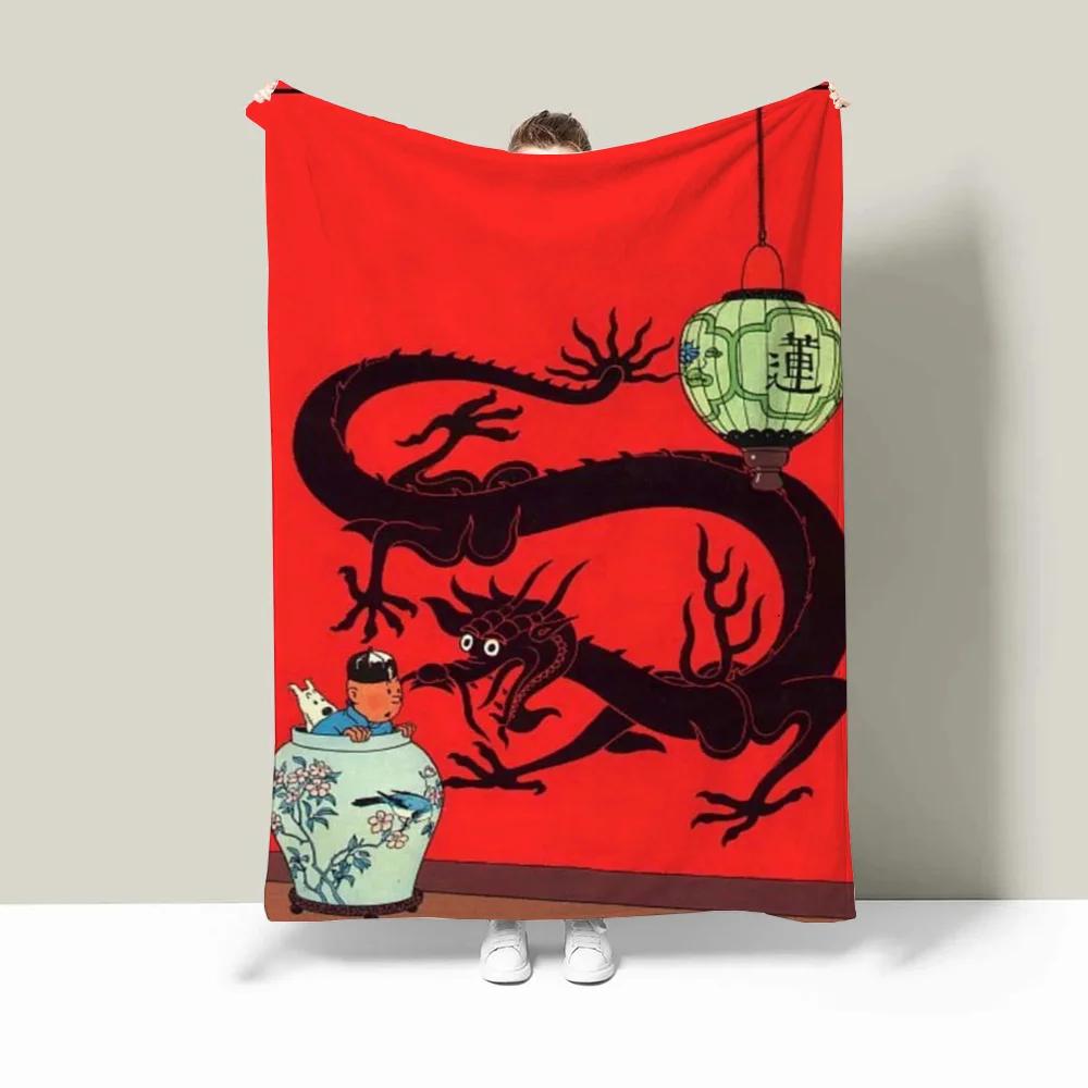 Tintins Kapuzendecke für Sofas, individuelle Decken, Charaktere, flauschig, kariert, Luxusbettwäsche, Bettüberwurf, Strandtuch, Heim und Dekoration