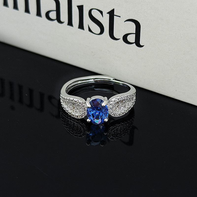 Atmospheric Luxury Colored Treasure Wings Flower Bow With Diamond Opening Ring Niche Stacked Ring Woman