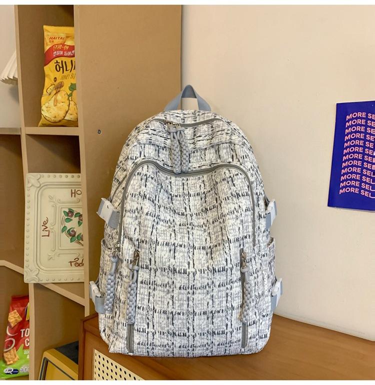 

Plaid backpack new small fresh backpack simple color junior high school schoolbag college bag сірий колір