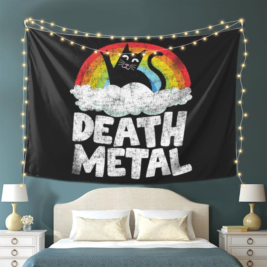 Funny Death Metal Cat Gift Rainbow Heavy Metal Tapestry Wall Hanging Aesthetic Home Decor Tapestries for Living Room Bedroom