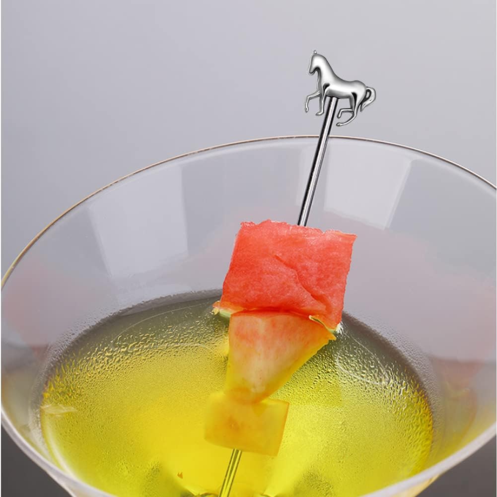 RRRuo Horse Cocktail Reble Picks Martini Picks Fruit Toothpicks for Appetizers Olives Brandied Cherries Skewers 8 pieces (Silver)