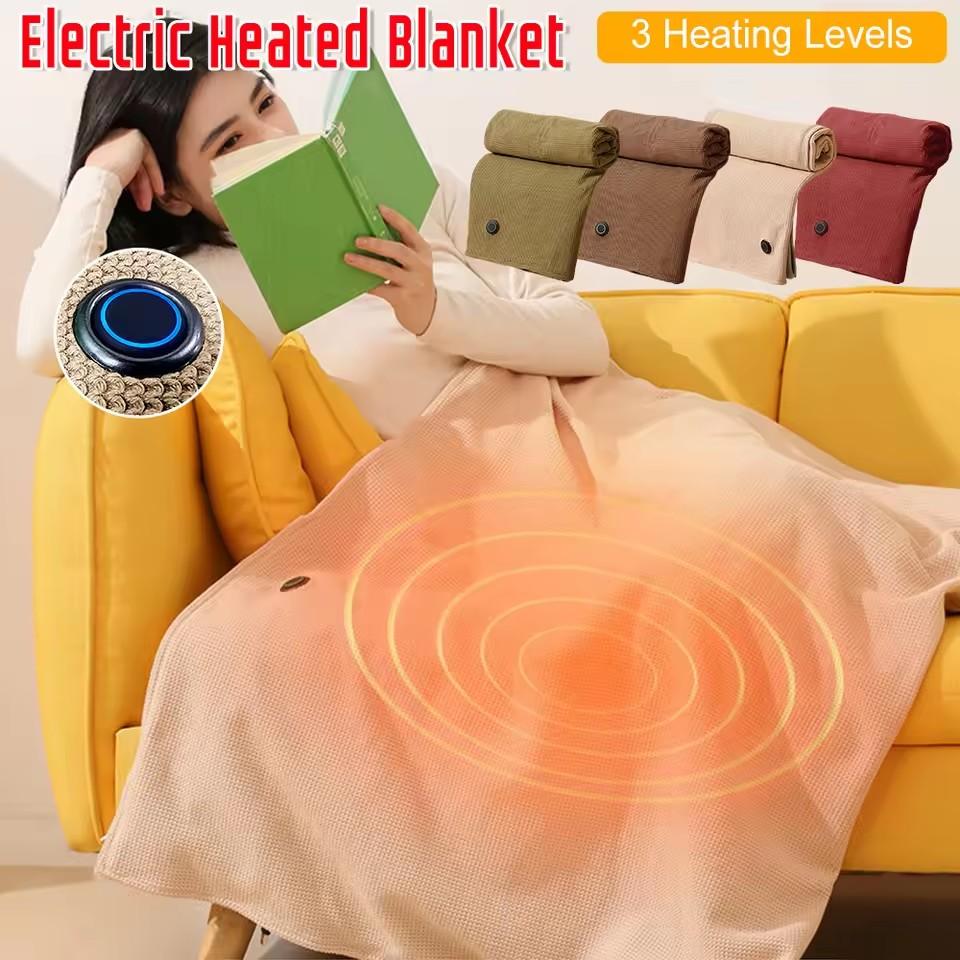 Winter USB Electric Heated Blanket Wearable 3 Heating Level Heated Shawl Portable Body Warmer Blanket for Home Office Sofa Shawl