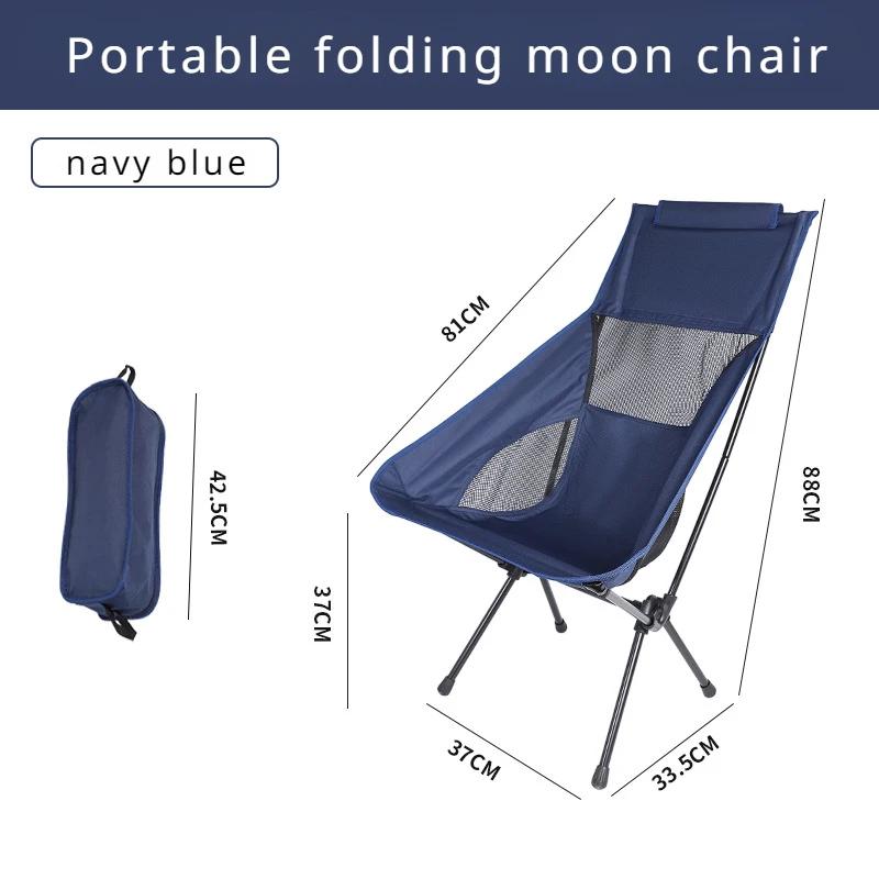 Großer Klappstuhl für den Außenbereich, mit atmungsaktiver Netzrückenlehne, ergonomischer tragbarer Mondstuhl