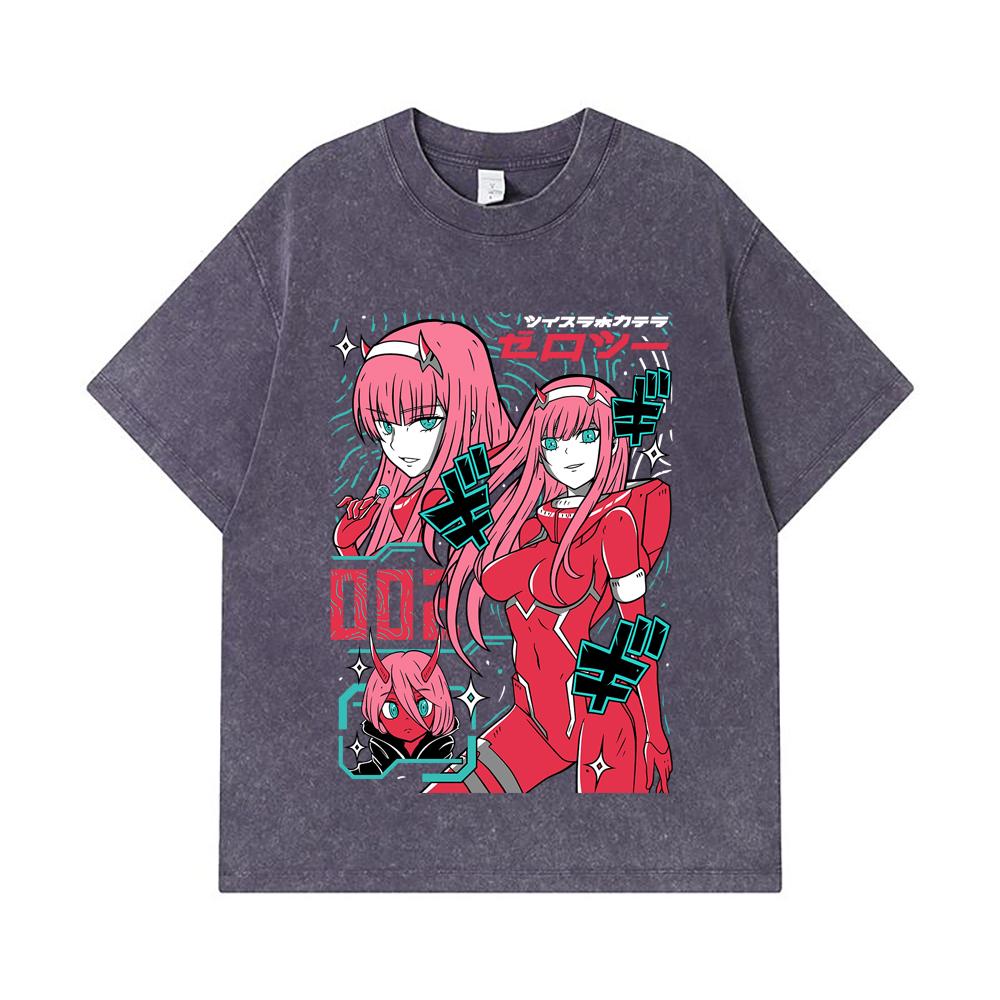 275 GSM Washed T-shirts 100% Cotton Darling in the Franxx V1 Print Unisex Heavy Cotton T Shirt