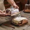 Holz Butterdose Glasdeckel Käsebox Frischebox Butterplatte Kuchenständer Dessertteller Gebäckteller Dim Sum Schale Butterplatte