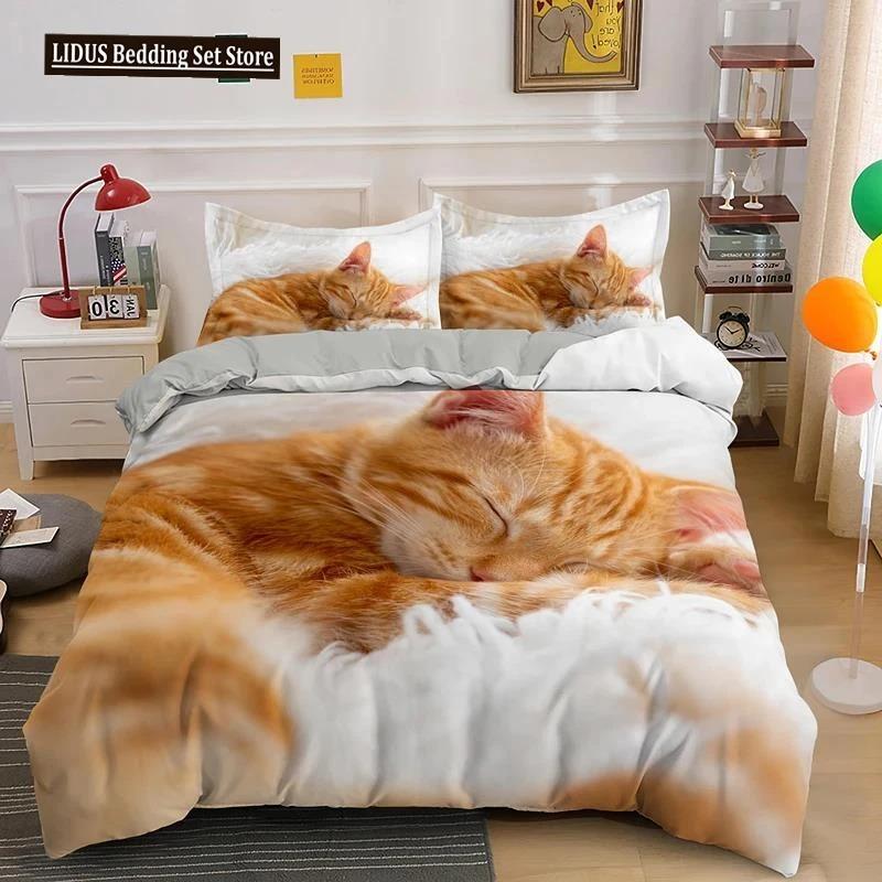 Härligt Sällskapsdjur Katt Sängklädesset Djurtryckta Överdrag Enkelt Dubbelt King Queen Storlek Påslakan Kitty Mönster Polyester Quiltöverdrag