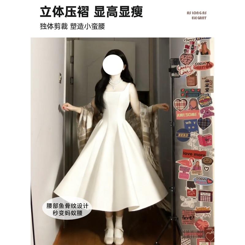 White birthday dress children's spring coat with waist and thin sleeveless high-end temperament suspender dress