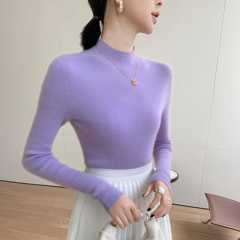 New Women's Slim Fit Cashmere Knit Half-High Neck Sweater for Autumn and Winter