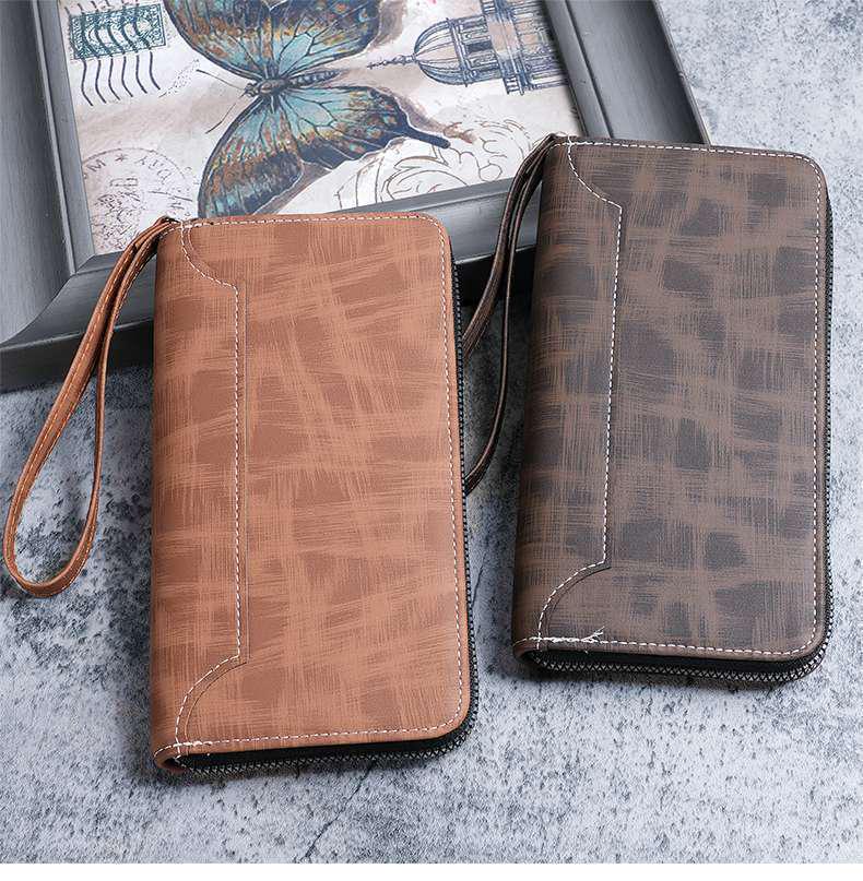 Men's Leather Long Zip Wallet: Multifunctional Card Holder & Large Capacity Clutch with Multi-Card Slots.