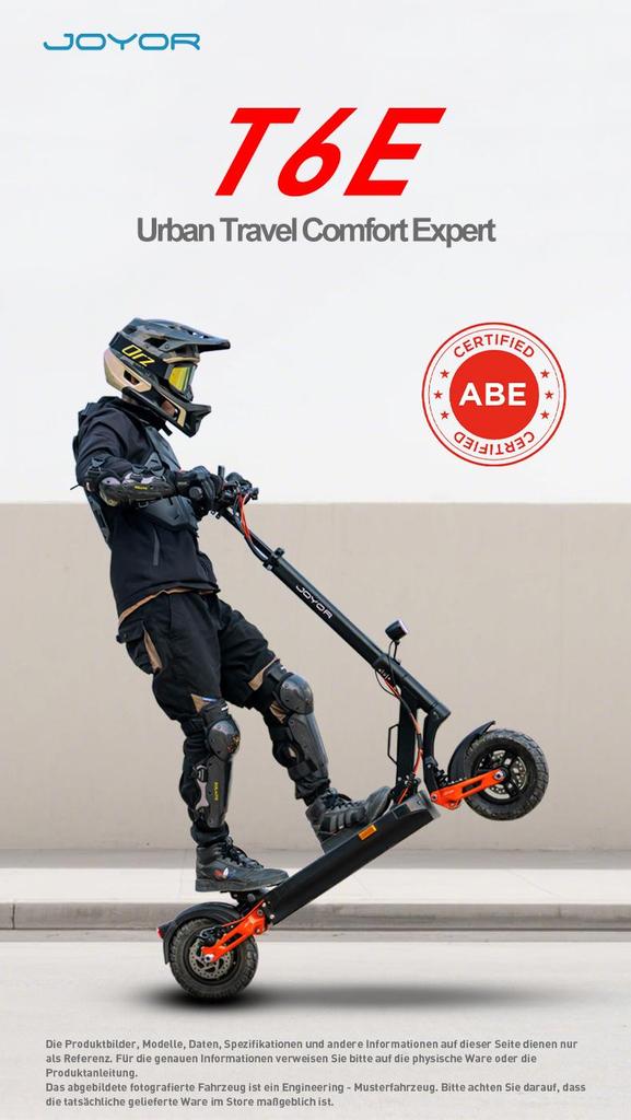 JOYOR T6E(ABE) Electric Scooter 500W Motor, 48V 18Ah Battery, 70KM Range, 10" Off-Road Tire, 20KM/H Speed Foldable E-Scooter