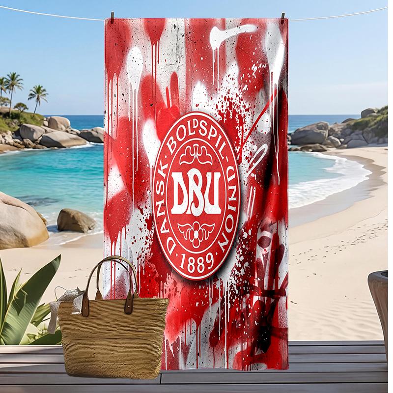 Denmark Football Print Beach Towel Quick Dry Super Absorbent Soft Bath Towel for Swimming Beach Travel Fan Souvenir Gift