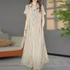 Summer Stripe Short Sleeve Dress: Stylish, Loose Fit, Slimming Long Skirt
