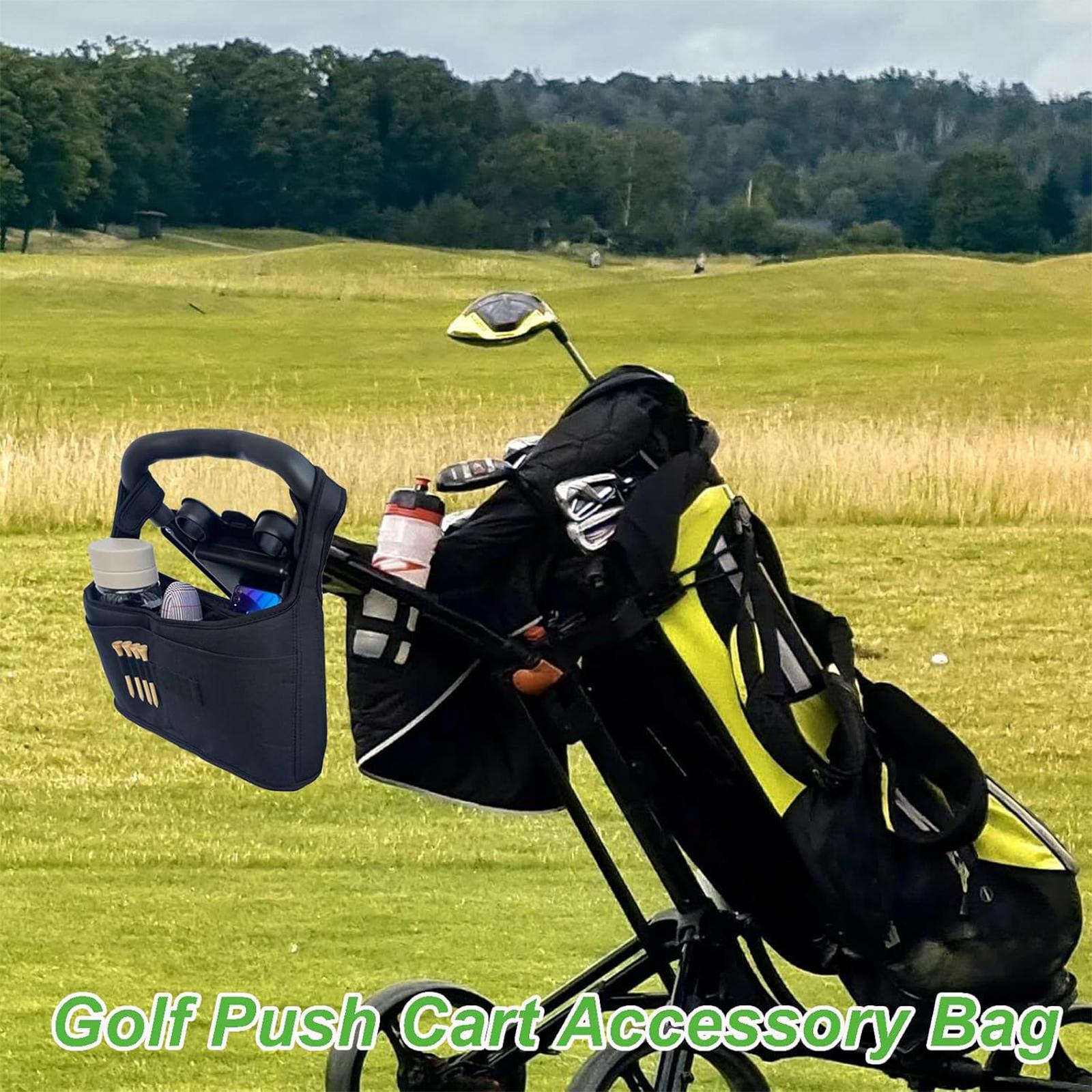 Golf Push Cart Accessory Bag with Multiple Compartments Waterproof Storage Organizer For Golf Clubs And Gear nero