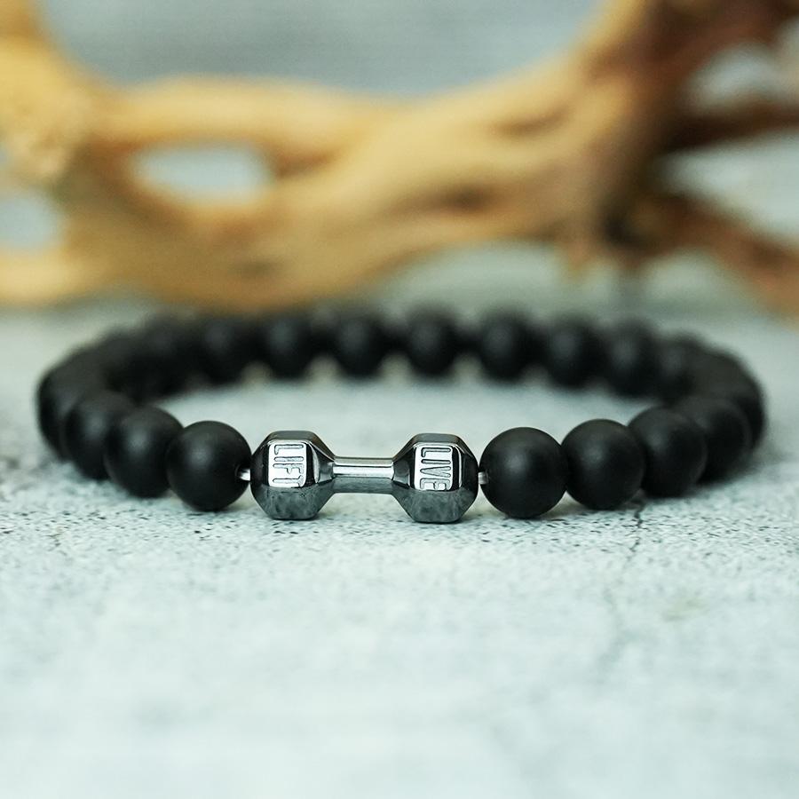 Minimalist Dumbbell Bracelet For Men 8mm Volcanic Stones Hematite Meditation Healing Braslet Motorcycle Cool Riding Accessories