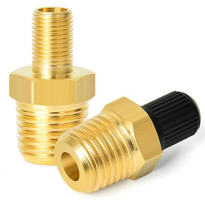 2ks Mosadzný adaptér na hustenie vzduchu s driekom ventilu vo vnútri 1/4" NPT (M) Na štandardný Schraderov ventil (M) Konektor hustilky pneumatík