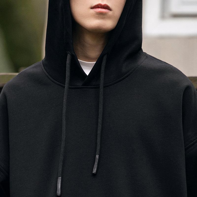 Spring and Autumn New Men's Korean Version 330g Heavy Chinese Cotton Air Layer Hooded Solid Color Sweater Trendy Versatile Stylish Top